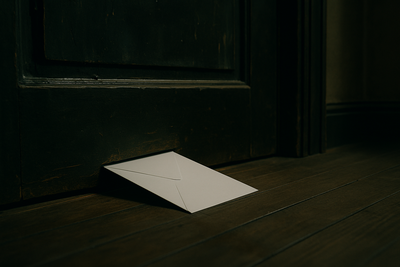 a simple envelope slid under the door of a 1961 german safehouse